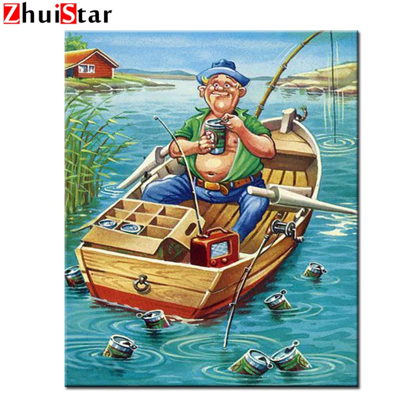 

full square/round drill 5D DIY Diamond Painting Full Square Boat Fishing Diamond Mosaic Embroidery Picture Rhinestones Sale WHH