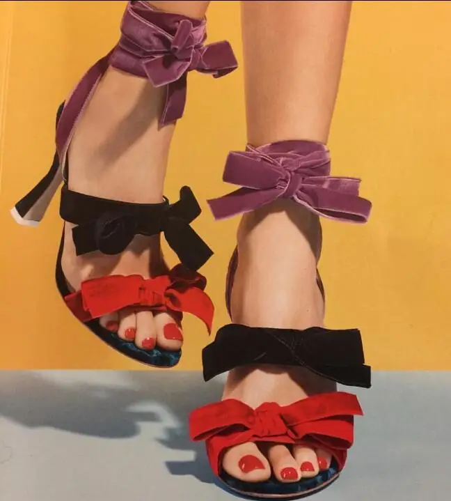 

2017 Summer Hot Mixed Colors Velvet Bow Women Open Toe Sandals Ladies Lace Up High Heels Sexy Party Shoes Dress Shoes