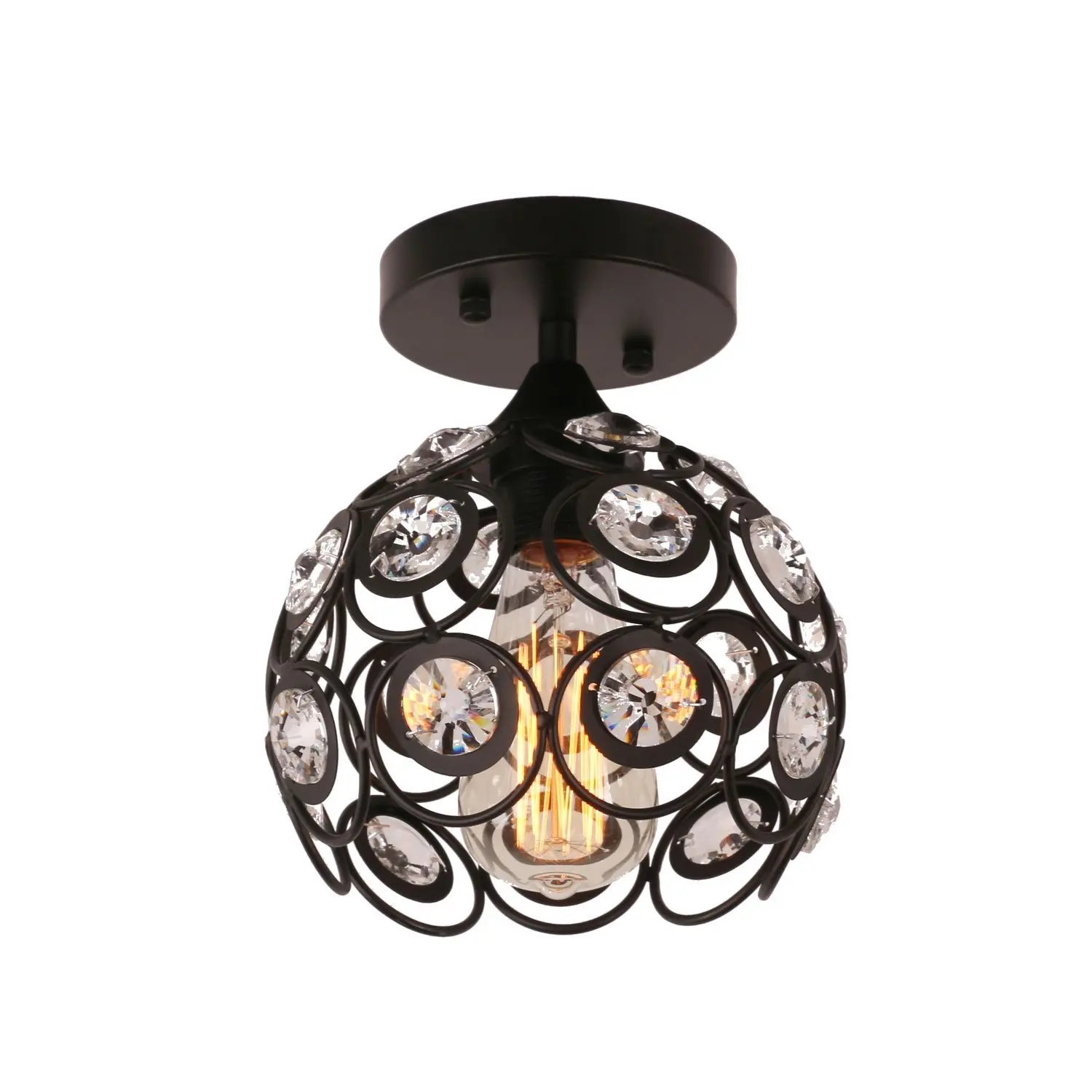 Us 29 99 Antique Black Metal Crystal Hollow Semi Flush Mount Ceiling Light E26 Bulb Socket 40w Painted Finish In Ceiling Lights From Lights