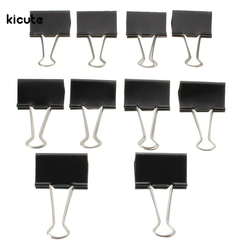 10Pcs Portable 51mm Color Black Foldback Metal Binder Clips Organizer