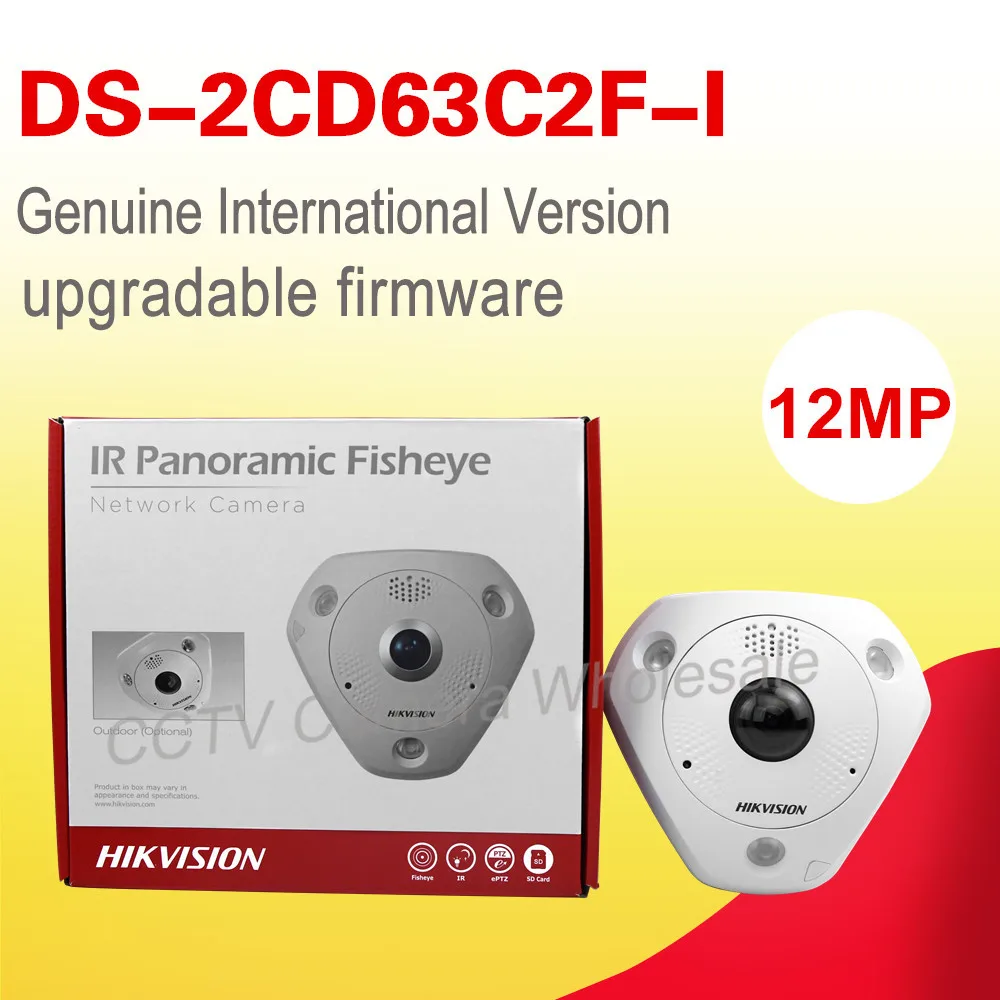 Free shipping English version DS-2CD63C2F-I  12MP Fisheye Network Camera 360 degree view angle ip camera Support Heat Map