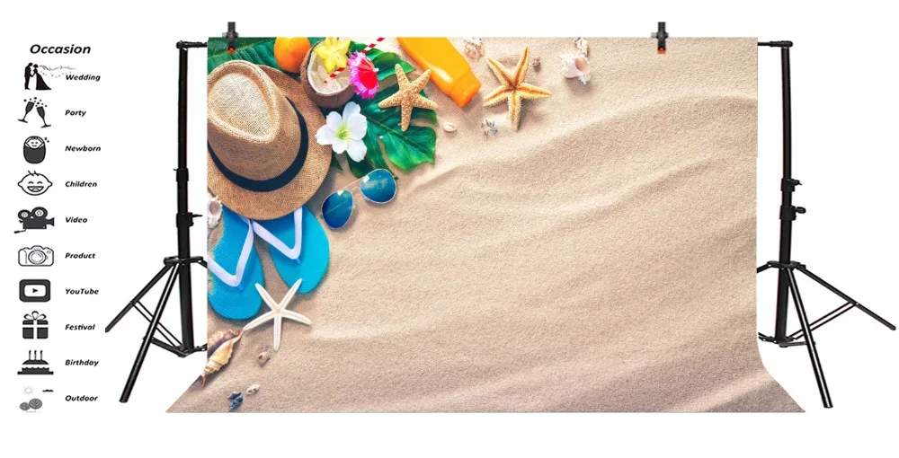 Laeacco Summer Beach Sands Starfish Shells Hat Baby Photography Backgrounds Customized Photographic Backdrop For Photo Studio