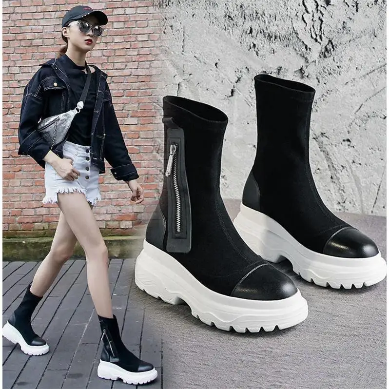 

Women's and ankle boots high-heeled flocked suede platform boots casual shoes ladies shallow shoes ladies sneakers black