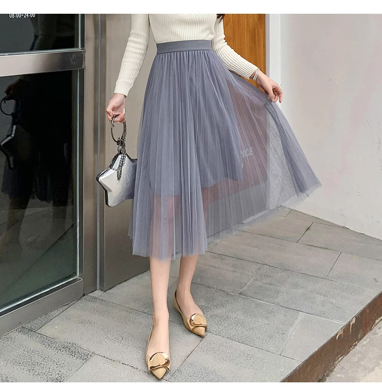Новая мода Большой размер длинная Плиссированная юбка для женщин плюс размер высокая Талия Тюль юбка миди макси сетка плиссированные юбки лето