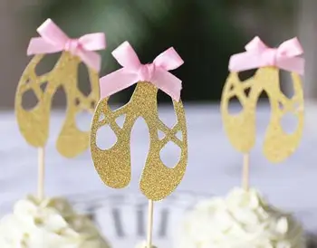 

Glitter ballarina shoes with bow Princess Birthday Cupcake Toppers baby shower baptism wedding Party Decor foodtoothpicks