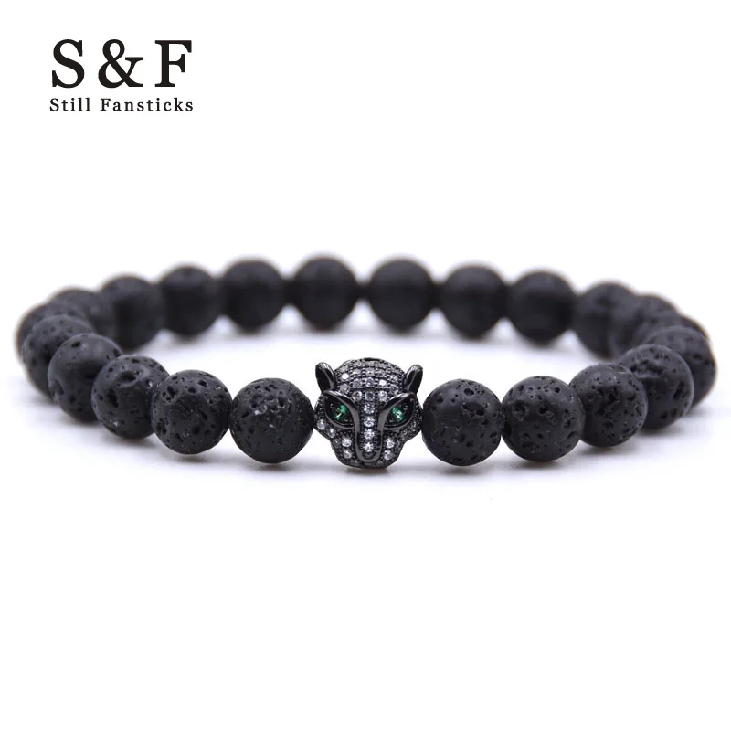 

Lava Stone Bead Bracelets Mens Leopard Bracelet Jewelry Men Pulseira Masculina Feminina Erkek Bileklik Pulseras Fashion Armband