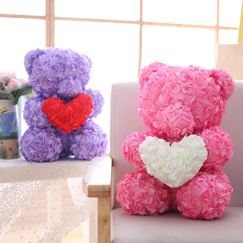 Искусственная Роза медведь игрушка ленты романтический подарок на день Святого Валентина медвежонок Тедди розы искусственные украшения