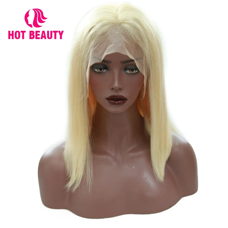 

Hot Beauty Hair Human Hair Wigs Short Brazilian Blonde Lace Front Wig #613 Color Bob 180 Density Straight Remy Pre Plucked Hair