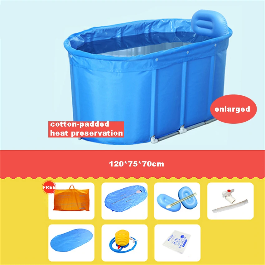 Yr001 adulto crianças banheira balde de banho de algodão-acolchoado dobrável barril de banho suporte de aço inoxidável com capa 120*75*70 cm-5