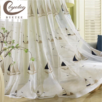 

[byetee] Blue Curtain Window Screen Embroidery Sheer Voile Curtains For Living Room Children Baby Boy Bedroom Curtain Tulle