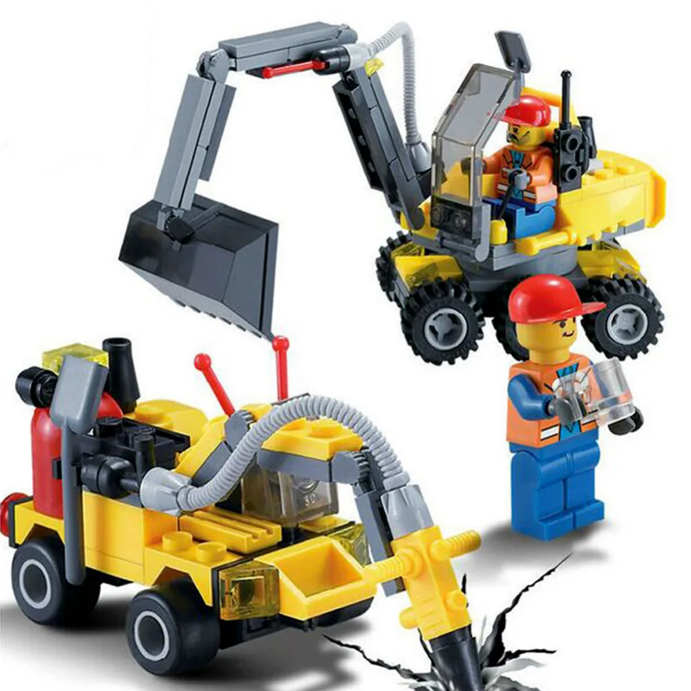 196pcs Building Blocks City Engineering Team Assemble DIY font b Toy b font Excavator Small Particles