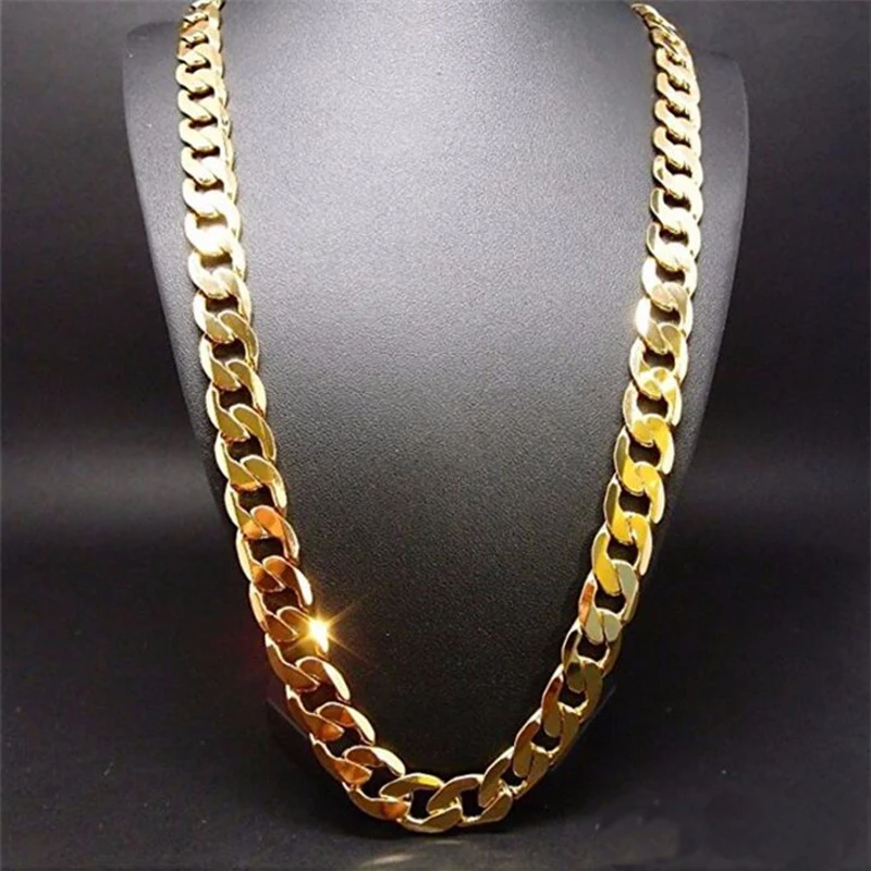 Collar de cadena de puro para hombre, joyería chapada en oro de 24k, cadena de eslabones pesados de 10mm para 22 " 24" , 26" 28" ,30"|chain necklace|men