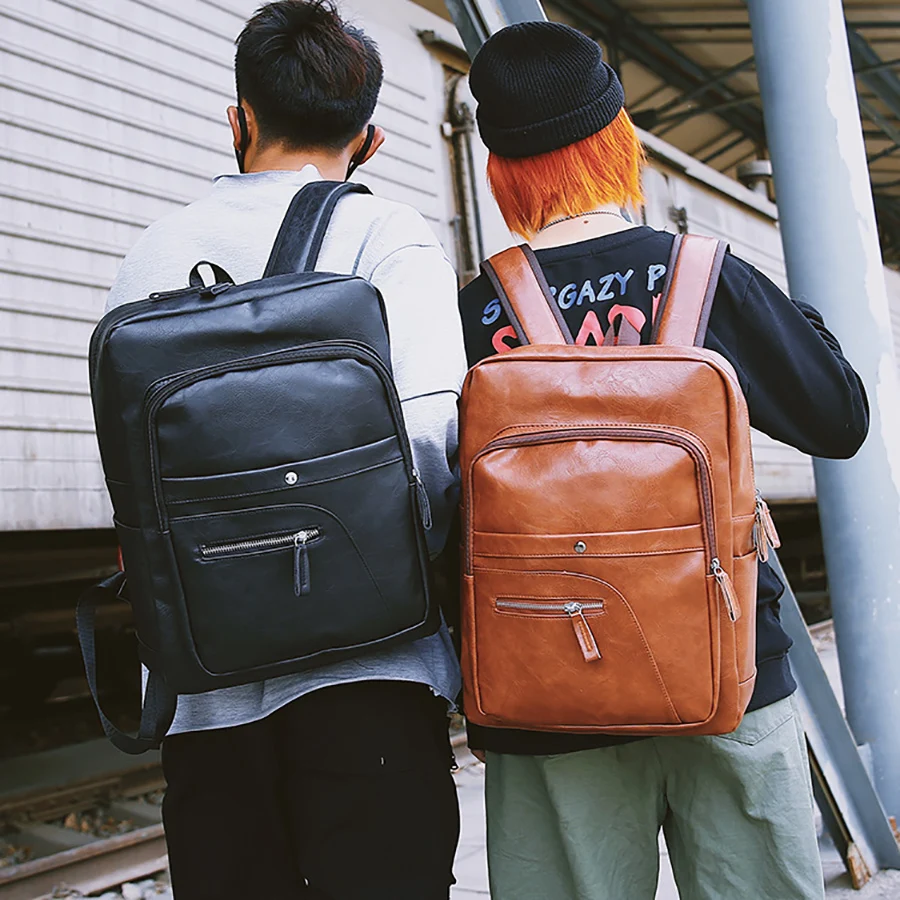 

Vintage Men's Business Laptop Backpack Casual Pu Leather Backpacks Fashion Teenager Schoolbags England Travel backpack For Men