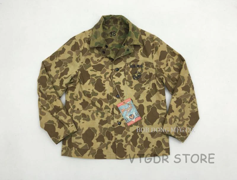 BOB DONG Repro USMC Тихоокеанская камуфляжная куртка 13,7 oz джинсовая Двусторонняя армейская куртка США