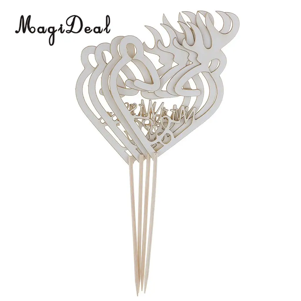 MagiDeal 4Pcs Glitter Antler Style Mr & Mrs Cake Topper Wedding Party Food Picks for Gender Reveal Party Baby Shower Gold/Silver