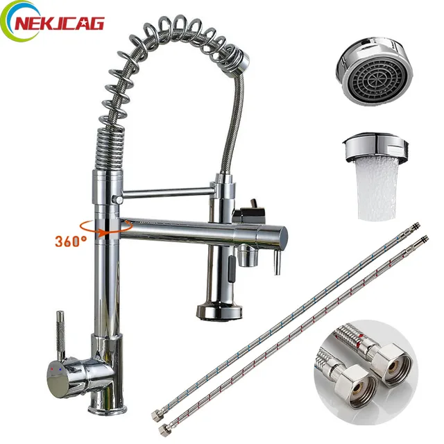 Best Quality US Shipment Chrome Finish Brass Kitchen Faucet Rotation Spring Pull Out Sprayer Kitchen Mixer Tap Single Hole torneira cozinha