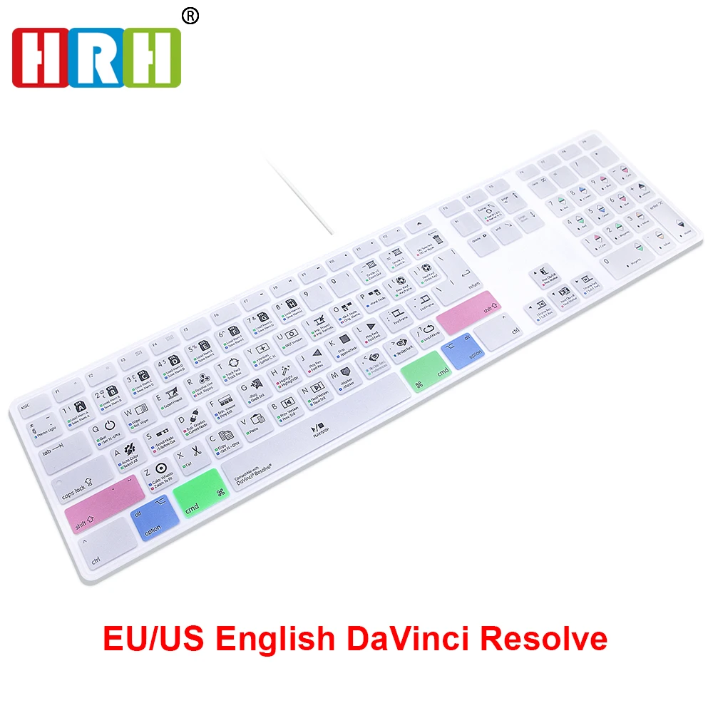

HRH DaVinci Resolve Hot keys Keyboard Cover Skin For Apple Keyboard with Numeric Keypad Wired USB for iMac G6 DesktopPC Wired