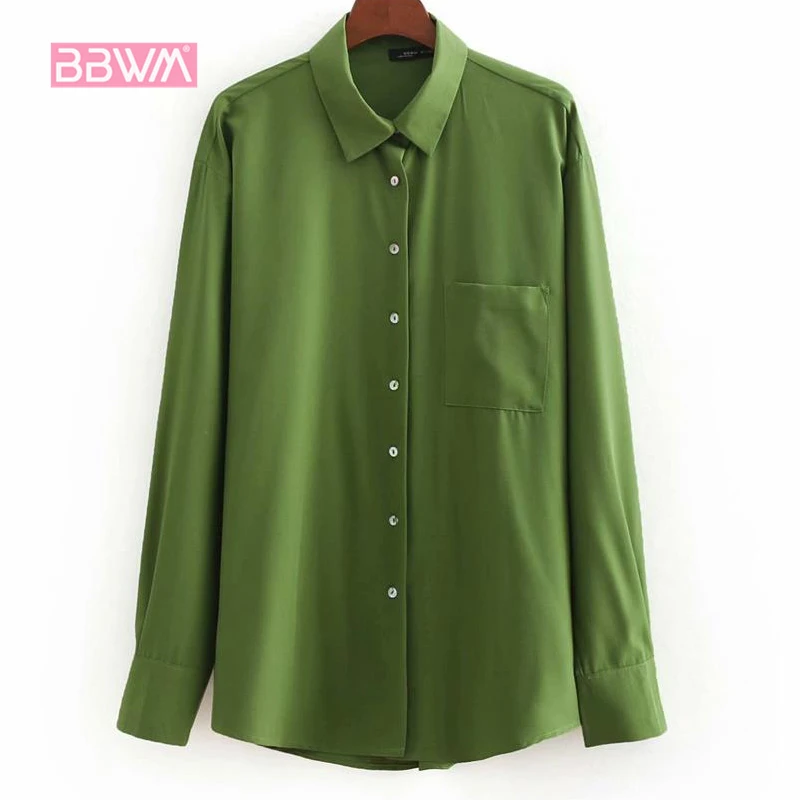 

2018 autumn new blouse top loose slim long sleeve temperament casual solid color wild shirt lapel