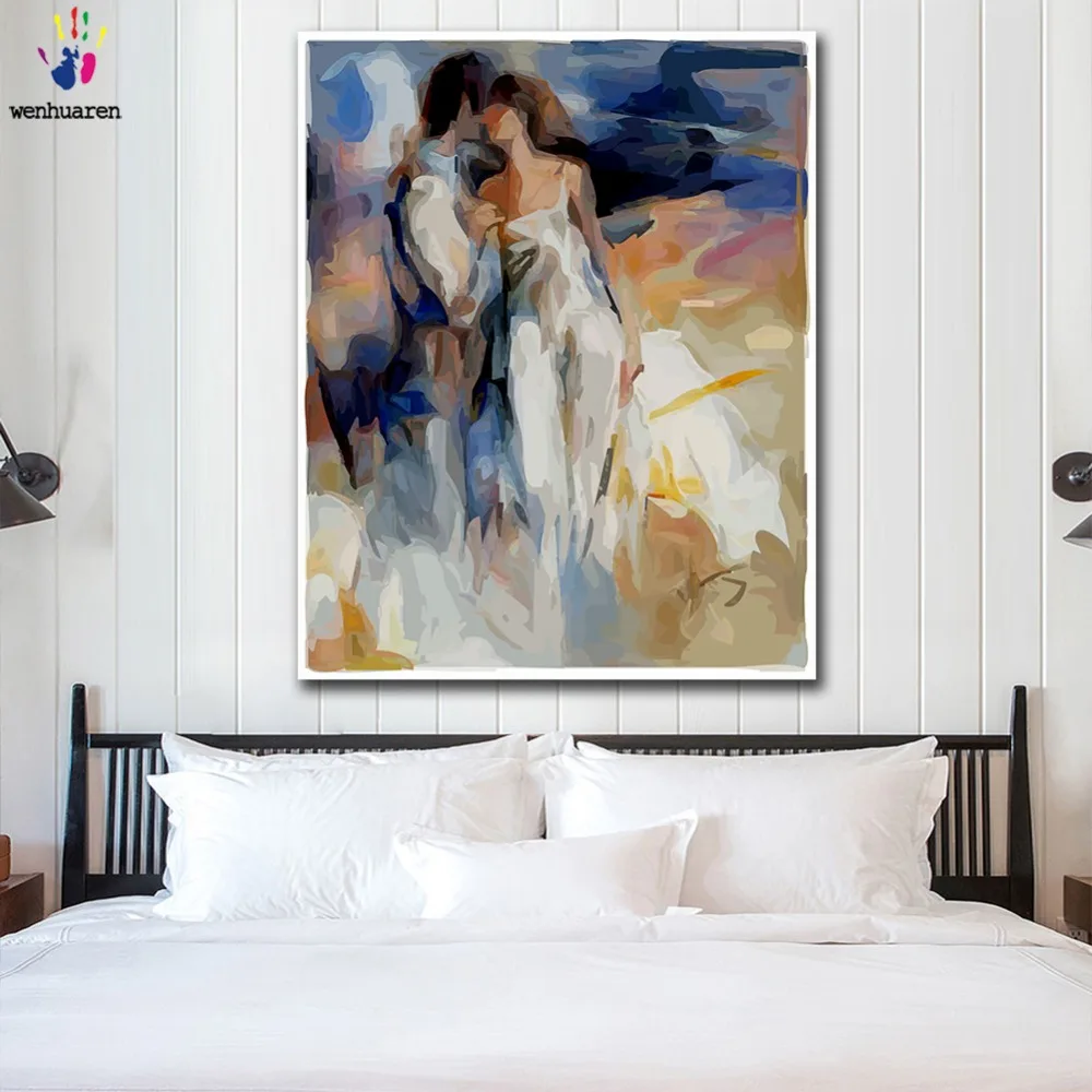 

DIY colorings pictures by numbers with colors Abstract couple characters kiss picture drawing painting by numbers framed Home