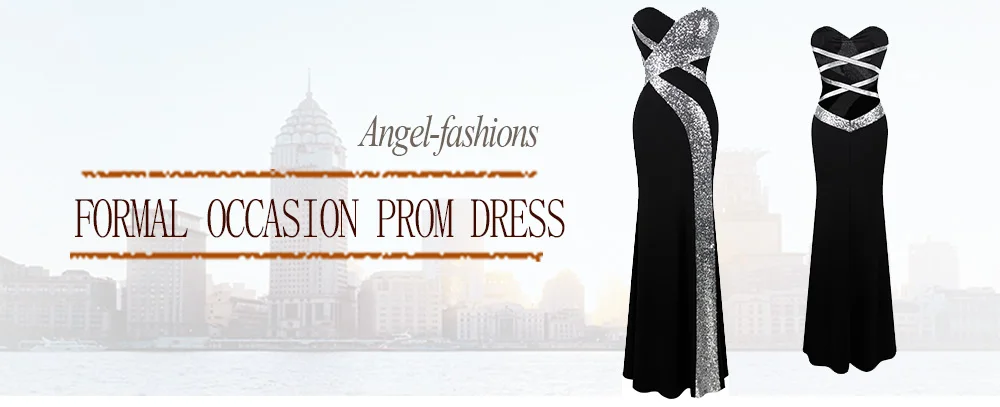 Long Prom Dress Angel-fashions Womens Strapless Criss-Cross Classic Mermaid Party Gown Black White 331
