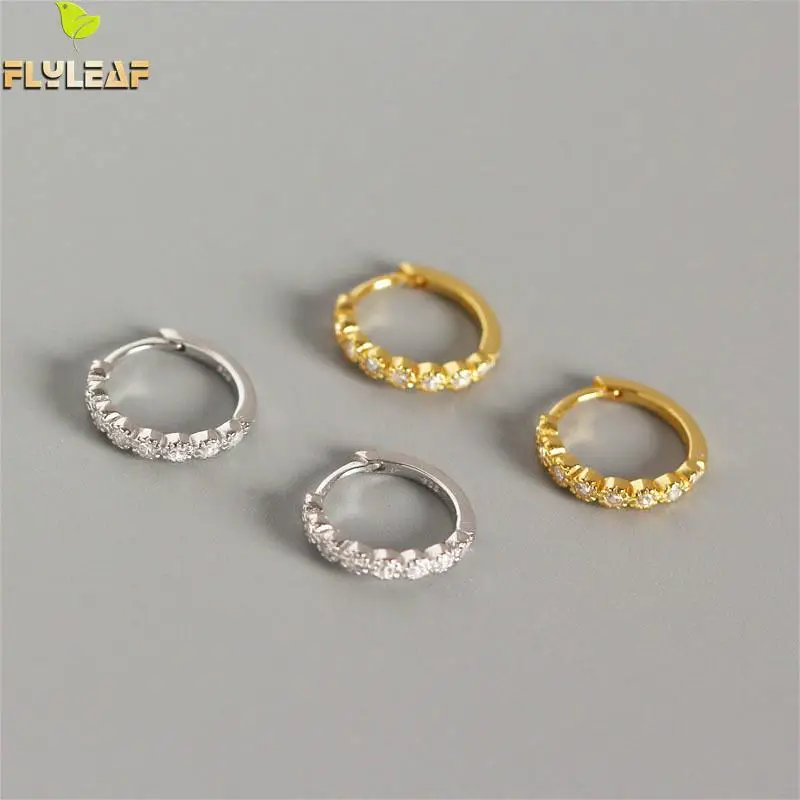 

Flyleaf Cubic Zirconia Geometric Simple Gold Hoop Earrings For Women 100% 925 Silver Earings Fashion Jewelry Ear Buckle