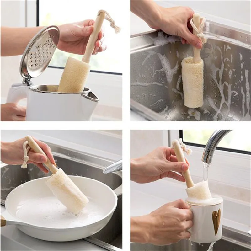 Natural Loofah Bath Brush Long Handle Wooden Reach Back Body Shower SPA Skin Massage Scrubber Bathroom Accessories | Дом и сад