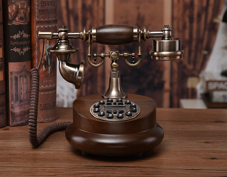 Модный винтажный деревянный телефон антикварный громкой связи/синий экран светящийся/идентификатор звонящего