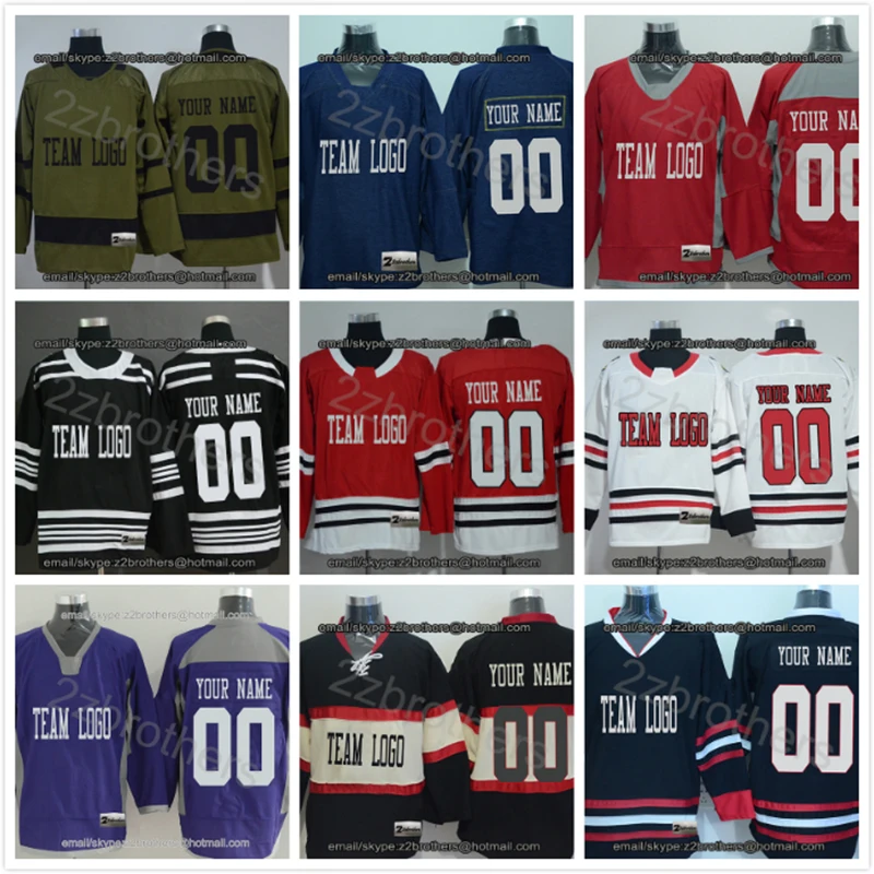 

China Factory OEM Custom Ice Hockey Jersey Design DIY Your Own Team Sweater Stitch Logo Name Number Chicago Shirt for Men Women