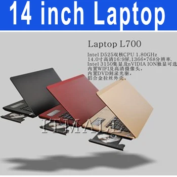 

14.1Inch notebook laptop Intel celeron Dual Core 2GB RAM 320GB ROM 1366*768 Premium Sound 1.3M Webcam DVD ROM CD-ROM laptop