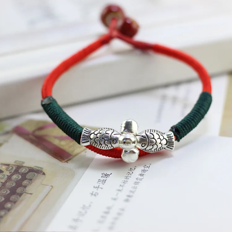 

New Women Lucky Double Fish Bracelets Bead Red String Ceramic bracelets & bangles Men Handmade Accessories Lovers Lucky Jewelry