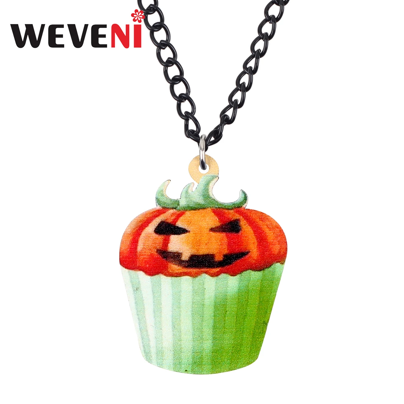 WEVENI Acrylic Halloween Happy Pumpkin Cupcake Necklace Pendant Collier Cute Food Jewelry For Women Girls Teens Gift Bijoux 2019 | Украшения