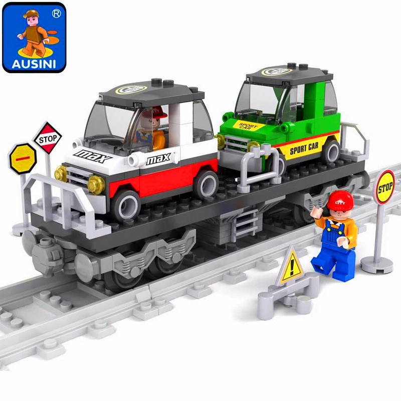 

AUSINI 25412 Transport Car Train Rail Tracks Building Blocks Brick Compatible LegoIN Technic Playmobil Toys For Children