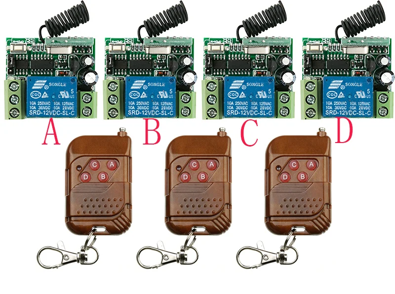 

New light /lamp/ window/Garage Doors 315/433MHZ DC12V 1CH RF wireless remote control switch system 3X Transmitter + 4 X Receiver
