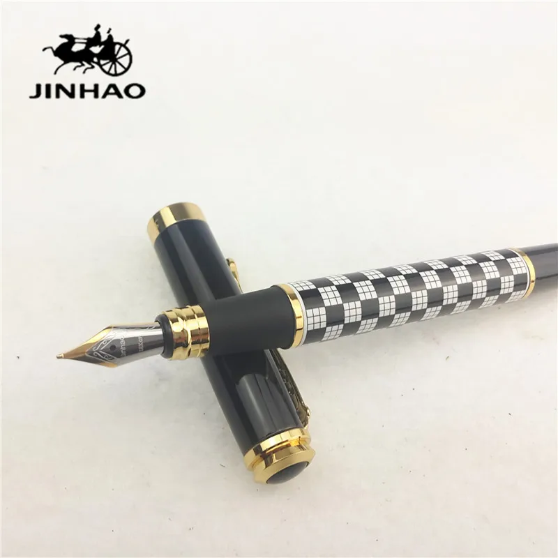 

1pc/lot JINHAO 500 Fountain Pen White-Black Color Pen Gold Clip Grid School Supplies jinhao Pen Material Escolar 13.6*1.8cm