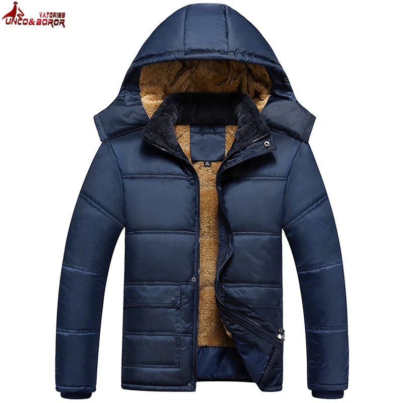 

UNCO&BOROR winter jacket Men warm winter coat men's Middle age casual hooded coat male Cotton-Padded parka jacket size M~4XL 5XL