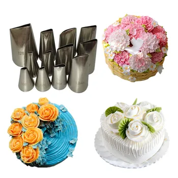 

12PCS/Set Russian Icing Piping Tips Rose Flower Petal Pastry Tips Stainless Steel Fondant Cupcake Cake Decorating Tools DIY