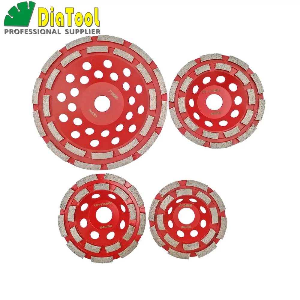 DIATOOL 7 Inch Diamond Double Row Grinding Cup Wheel For Concrete Abrasive Material 180mm Grinding Wheel Bore 22.23mm