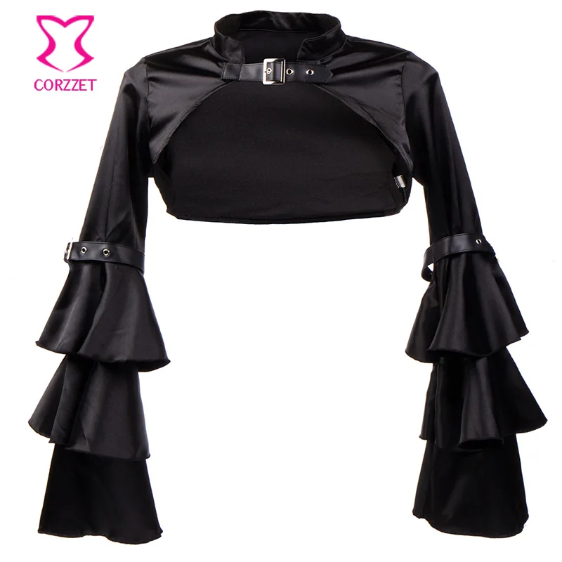 WomenBlack Satin Butterfly Sleeve Steampunk Corset Jacket Bolero Sexy Corsets And Bustiers Plus
