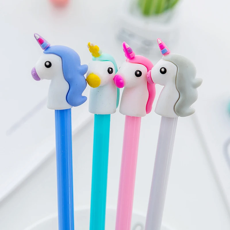 

4 pcs/lot Cartoon Unicorn gel pen Cute 0.5mm black ink Signature pens for writing stationery school office supplies escolar