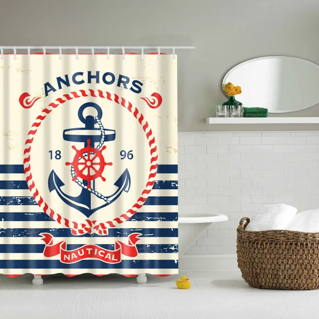 Nautical Anchors Shower Curtains Waterproof Bathroom Nautical Anchors Shower Curtains Waterproof Bathroom Polyester 180x180cm Decoration With Hooks