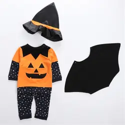 Костюм на Хэллоуин для маленьких девочек и мальчиков, с длинными рукавами, с рисунком «Сумочка в виде тыквы» + штаны + шапка + плащ