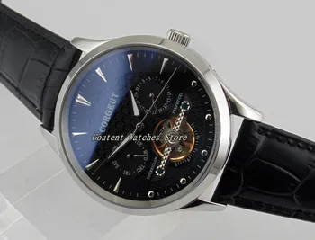

44mm Corgeut Day&Date Polished Silver Case Black Dial Automatic Men's Watch