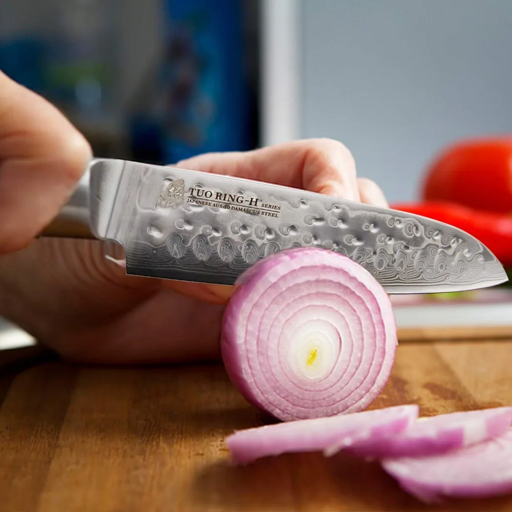 TUO столовые приборы 7 ''нож Santoku дамасский кухонный нож японский AUS 10 HC из