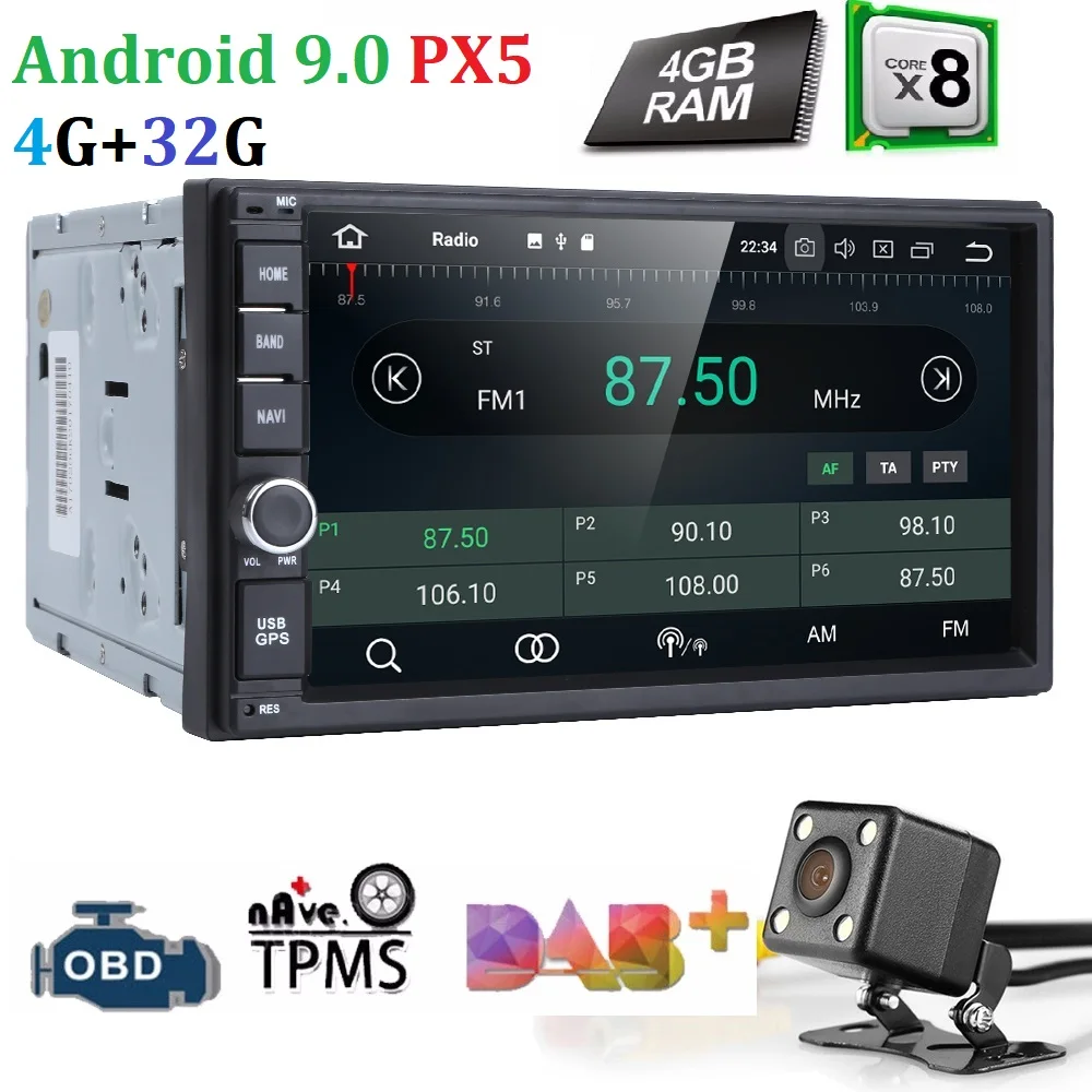 PX5 4G+ 32G Универсальный Android 9,0 " 2Din автомобильный радиоприемник сенсорный GPS; Мультимедийный проигрыватель для Nissan Toyota Kia RAV4 Honda VW hyundai