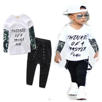 

Baby Boy Clothes 2018 Spring Autumn Letter Print Long T-Shirt T-shirt Tops + Overalls Pants 2PCS Outfits Kids Jogging Suit