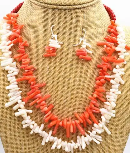 

NATURAL CORAL seedlings white orange red STONE NECKLACE earrings 17"