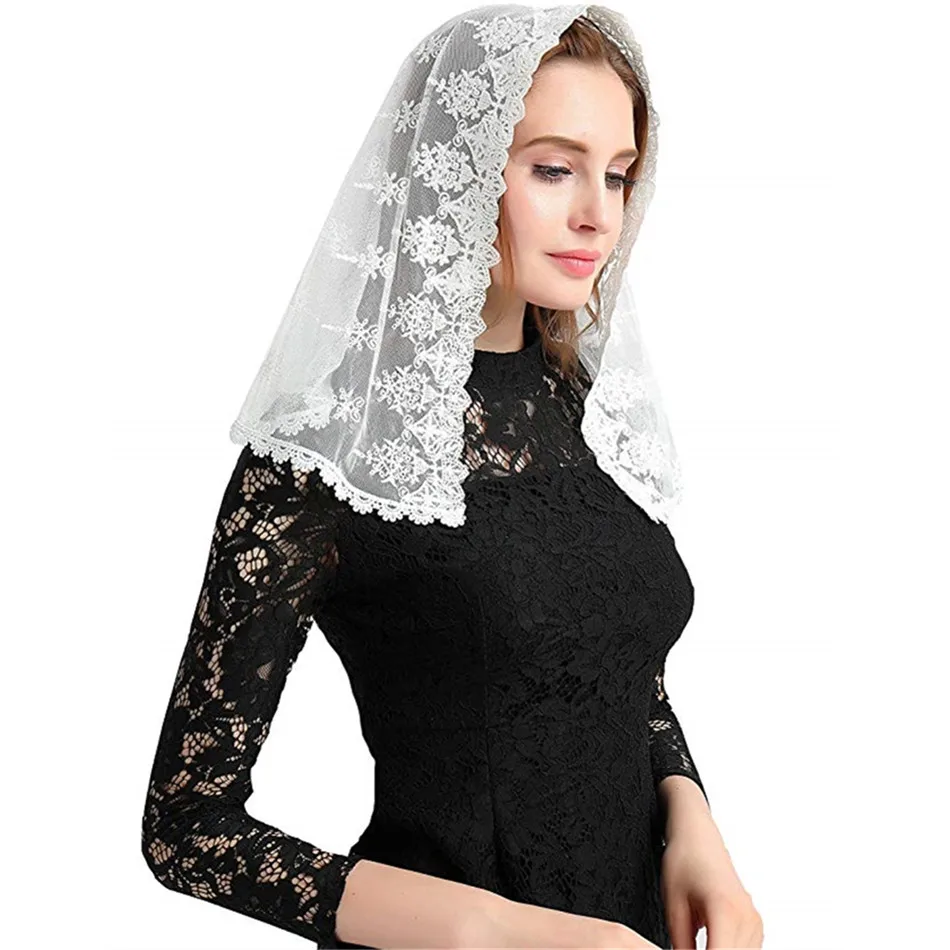 Черный, белый цвет свадебная Фата Мантилья для Church Veil католический Латинской массового головной убор кружева Vela негра вуаль кружева мантилья