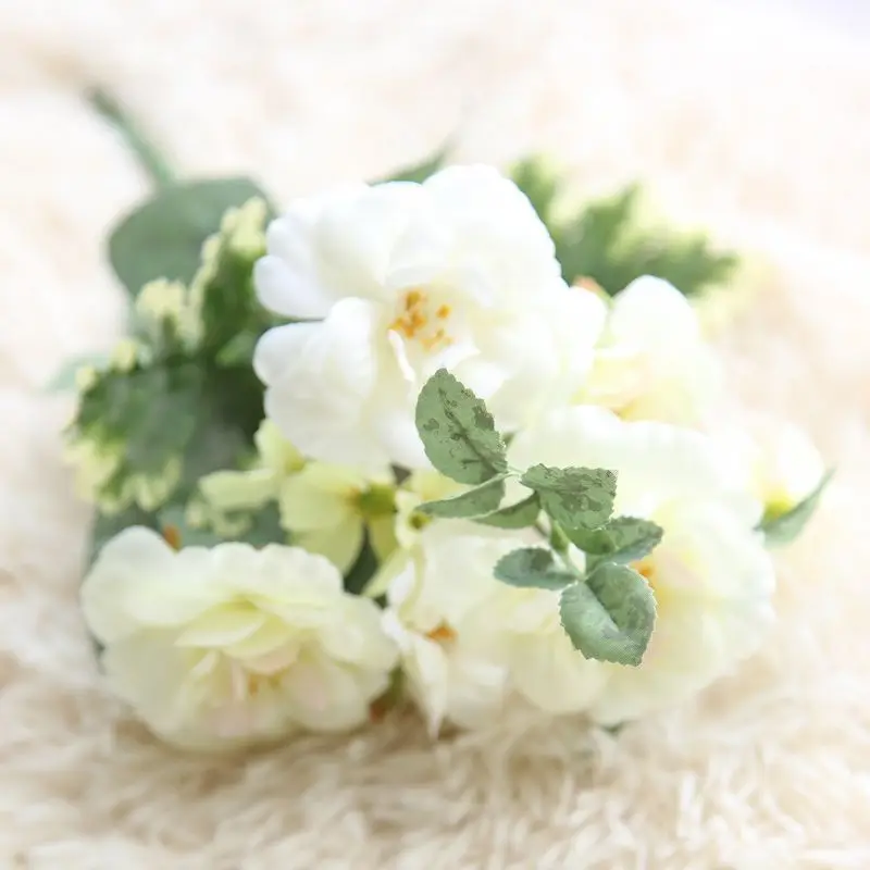 1 букет Завод чай оптом Роза Камелия цветы, искусственные цветы для домашнего свадебного украшения праздничные цветы - Цвет: milk white green