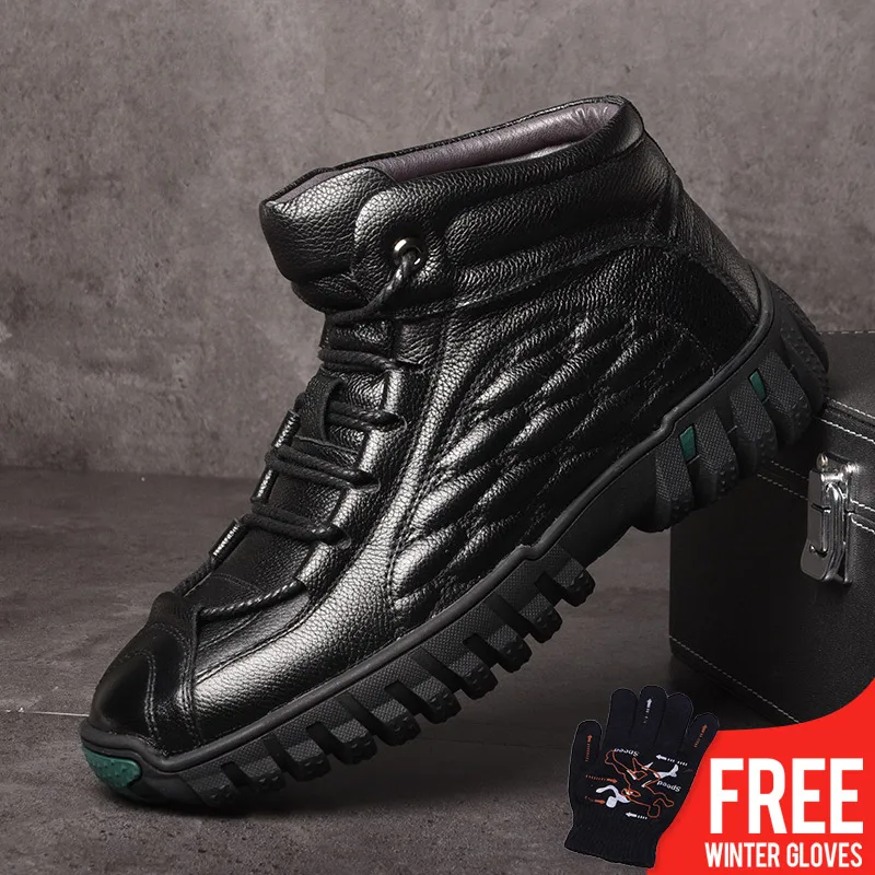 

OSCO Winter Marm Ankle Boots Men Genuine Leather wool inside casual shoes non-slip soft bottom Fashion Snow Boots Male