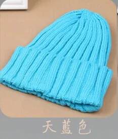 15 цветов), новинка года,, модная детская повседневная шерстяная шапка унисекс, простой дизайн, теплые цветные шапочки, растягивающиеся, 45-55 см - Цвет: light blue